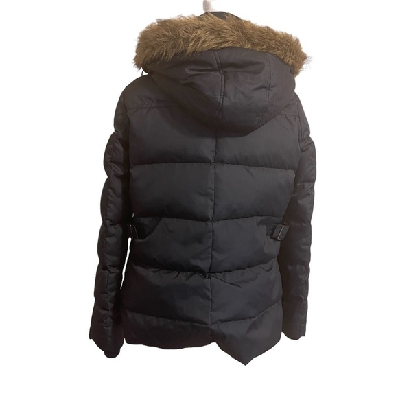 Women’s TOMMY HILFIGER Navy Blue Down Puffer Coat Jacket Fur Hood - Picture 6 of 7